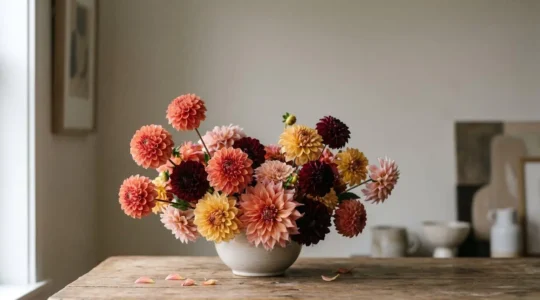 Bouquet éclatant de dahlias multicolores disposé avec délicatesse pour un hommage funéraire lumineux